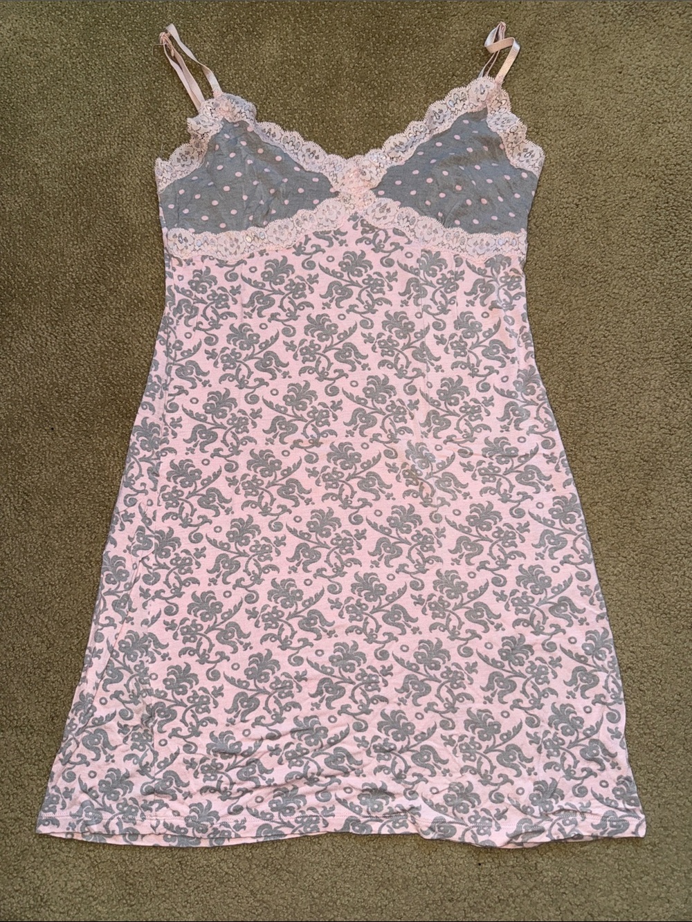 Women's Pink & Gray Lace-Trim Sleep Chemise